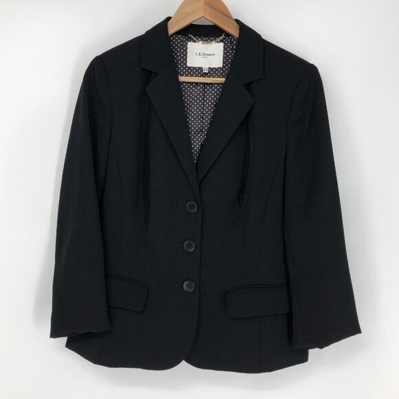 L.K. Bennett Black 3 button Blazer petite length 3/4 rolled sleeves size 10 - Picture 15 of 16